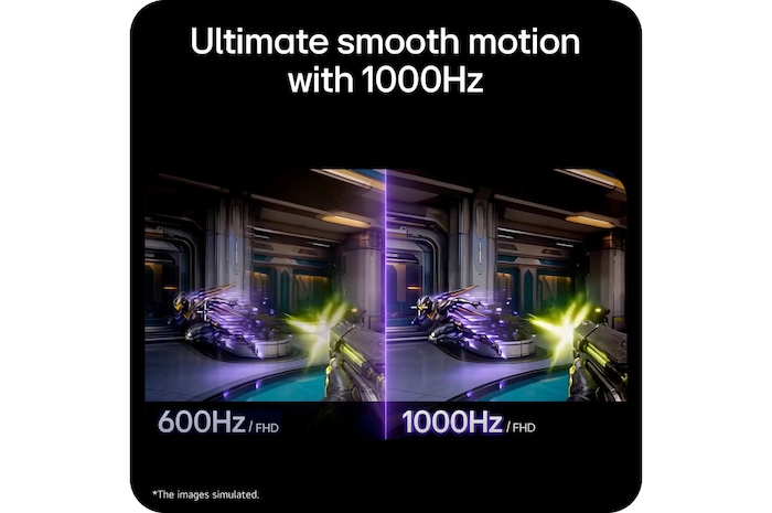 La primera pantalla Gaming FHD del mundo con frecuencia nativa de 1000 Hz, que ofrece una experiencia de juego más ágil y una mayor nitidez visual en comparación con las pantallas FHD de 600 Hz