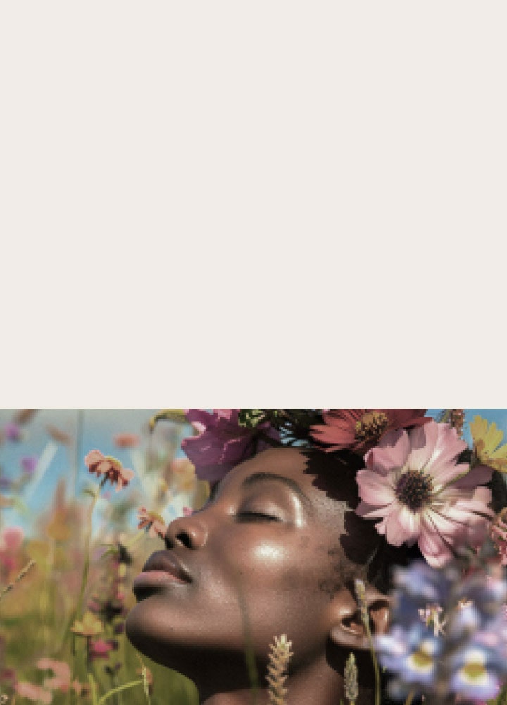 LG NANO 4K UHD AI NU855 con 4K Super Upscaling muestra un retrato en primer plano con flores, mientras la AI refina cada fotograma para realzar la textura de la piel, los detalles finos y los colores naturales, logrando una calidad visual 4K más nítida y realista.