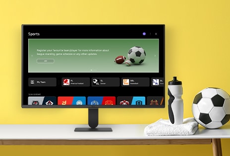 The LG Smart Monitor screen is showing various LG sports screen.