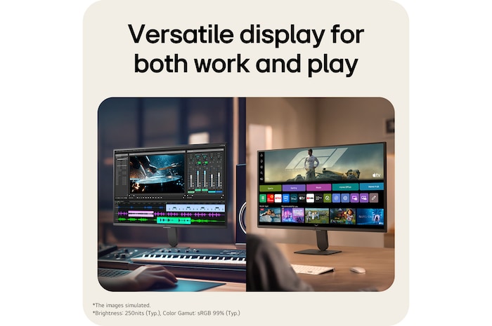 Full HD IPS display on LG Smart Monitor 27U511SB delivering clear visuals for work and everyday use.