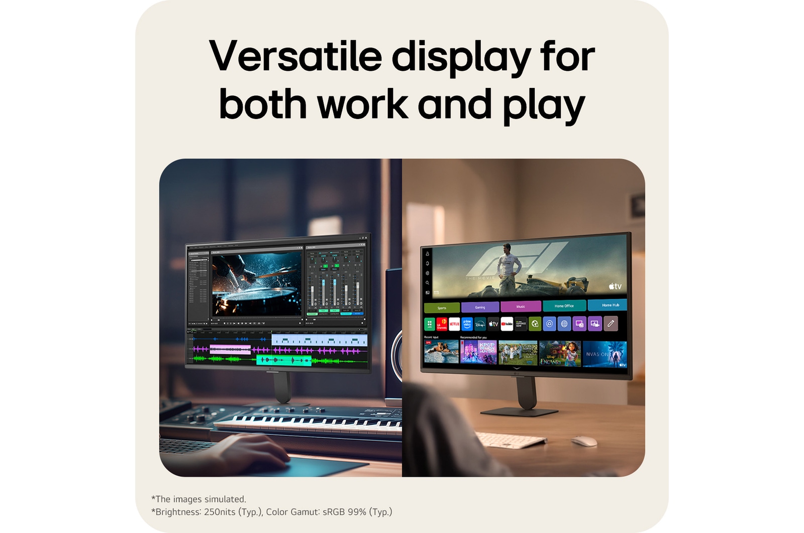 Full HD IPS display on LG Smart Monitor 27U511SB delivering clear visuals for work and everyday use.