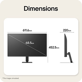 LG Smart Monitor 27U511SB dimensions illustrating overall product size and stand measurements.