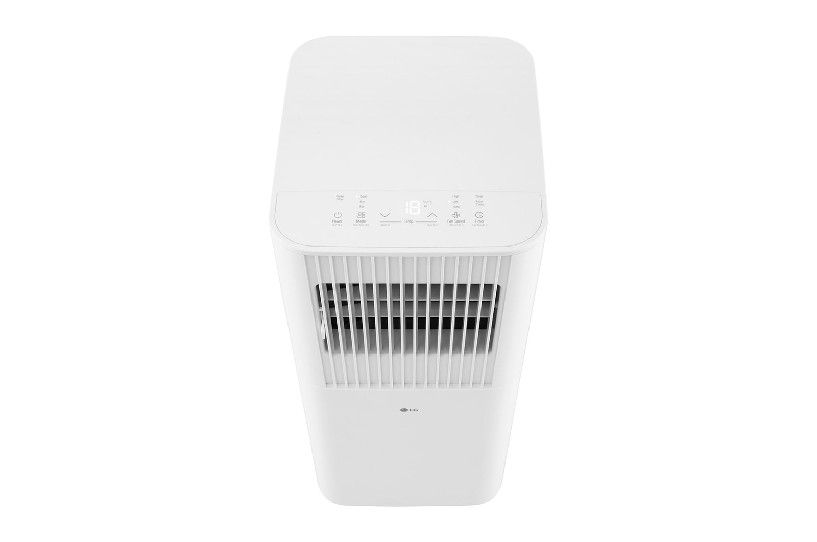Top front-angle view of a portable air conditioner