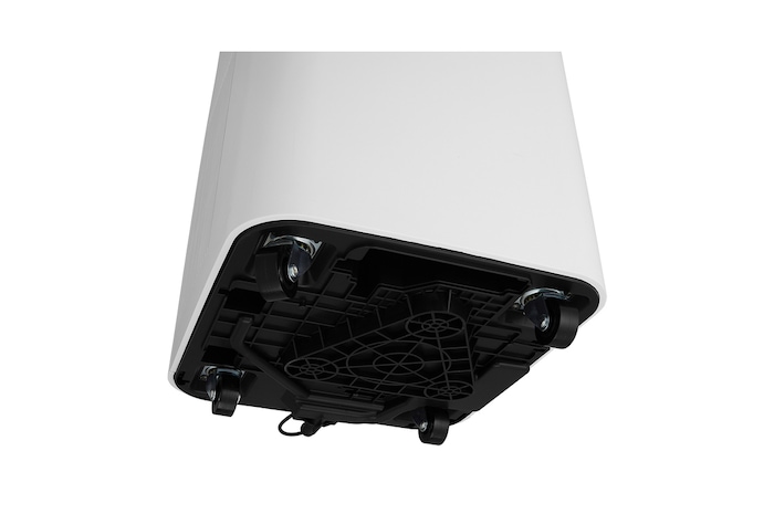 Bottom detail view of a portable air conditioner