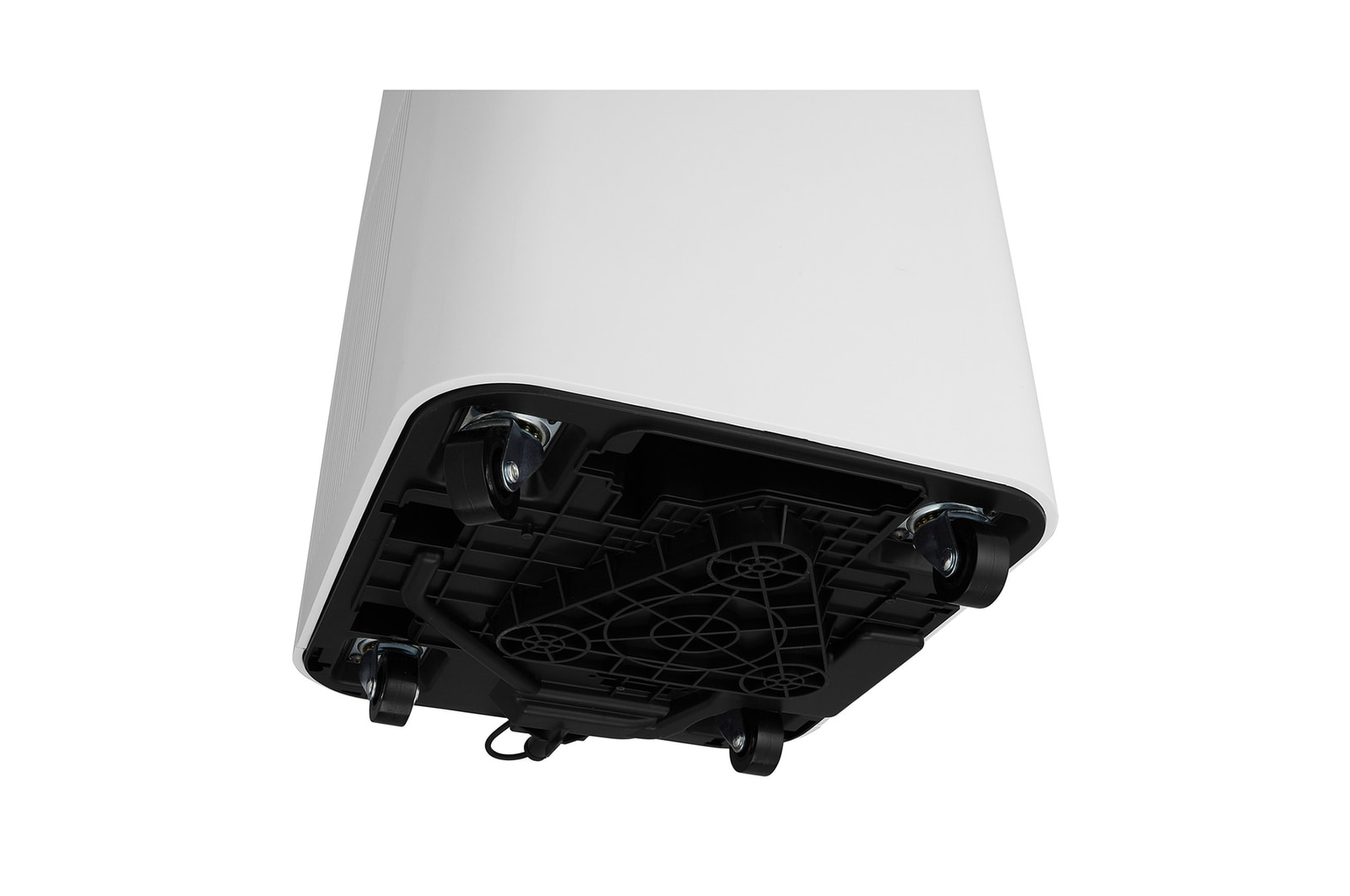Bottom detail view of a portable air conditioner