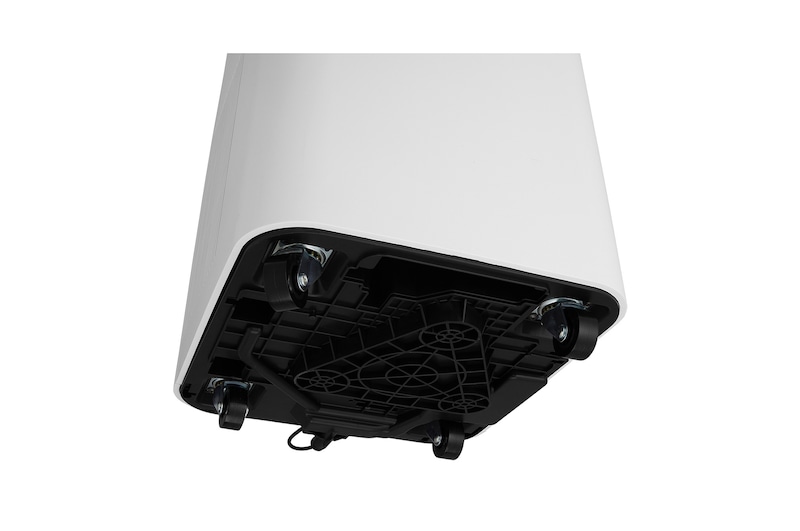 Bottom detail view of a portable air conditioner