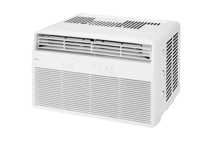 Angled view of window air conditioner