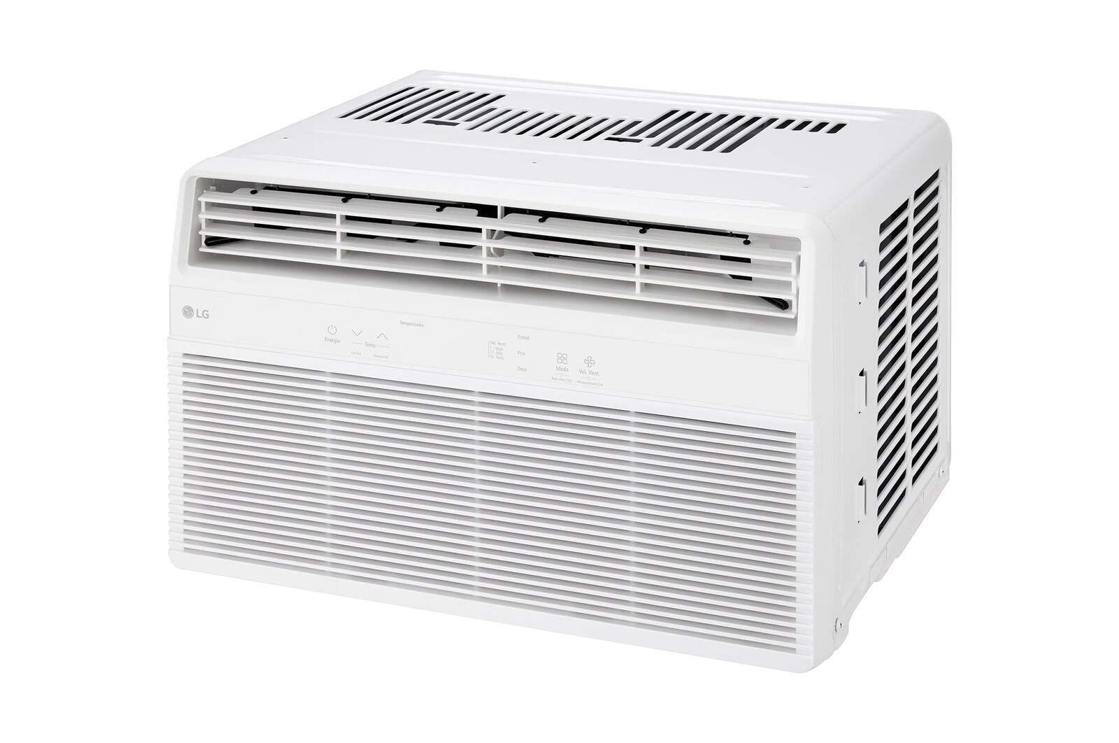 Angled view of window air conditioner