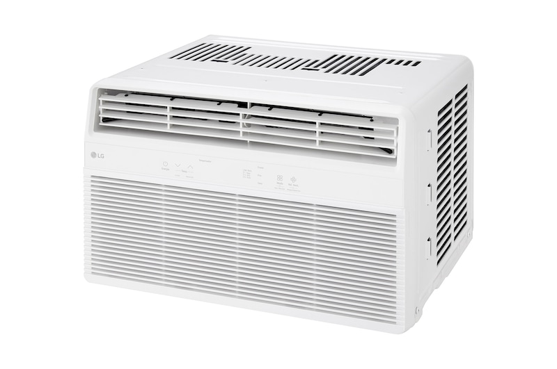 Angled view of window air conditioner