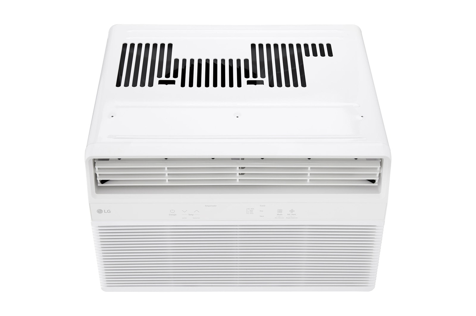 Top-down front view of window air conditioner