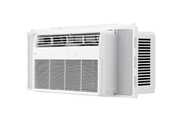 Side-open view of a window air conditioner showing installed accessories