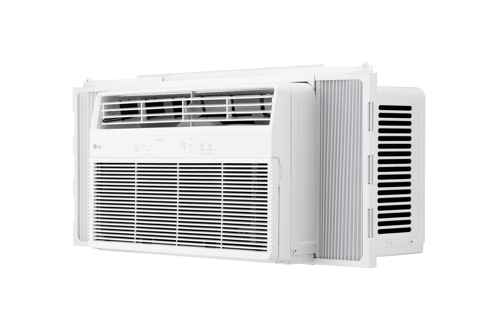 Side-open view of a window air conditioner showing installed accessories