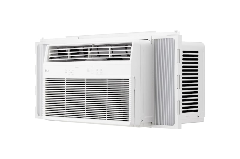 Side-open view of a window air conditioner showing installed accessories