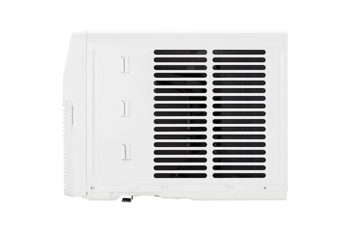 Right-side rear view of a window air conditioner with exhaust vents