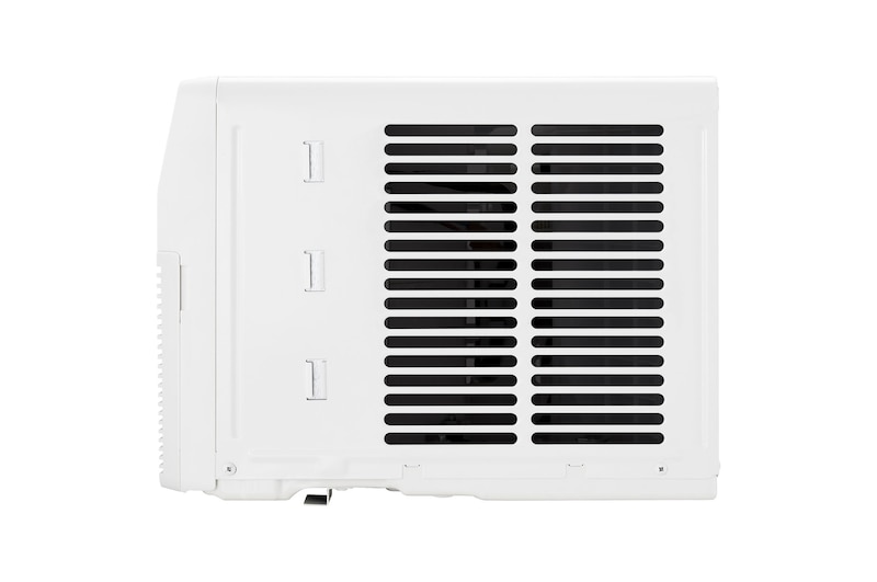 Right-side rear view of a window air conditioner with exhaust vents