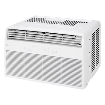 Angled view of window air conditioner