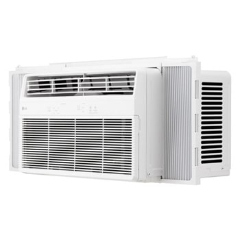 Side-open view of a window air conditioner showing installed accessories