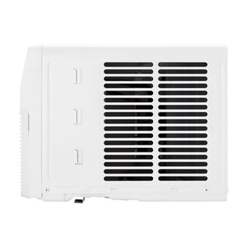 Right-side rear view of a window air conditioner with exhaust vents