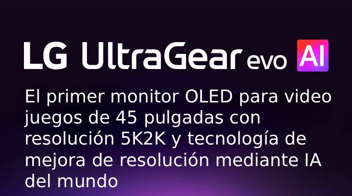El logotipo de UltraGear™ evo AI en una habitación futurista iluminada con luces de neón.