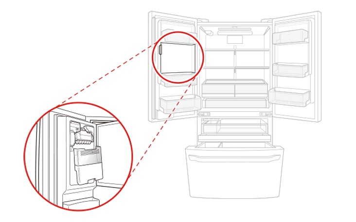 Se encuentra en la parte de en medio de la puerta, en el lado izquierdo del compartimento del refrigerador.