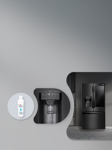 Esta es una imagen de un Refrigerador LG y sus accesorios. 