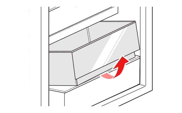 Para retirar el estante tipo charola con tapa para verduras, saca el cajón superior del refrigerador