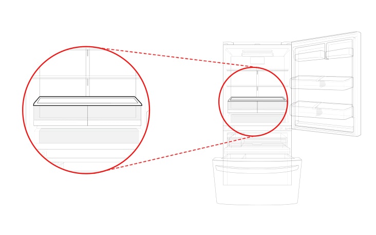 Esta es la tapa del cajón superior de los dos cajones del compartimento del refrigerador