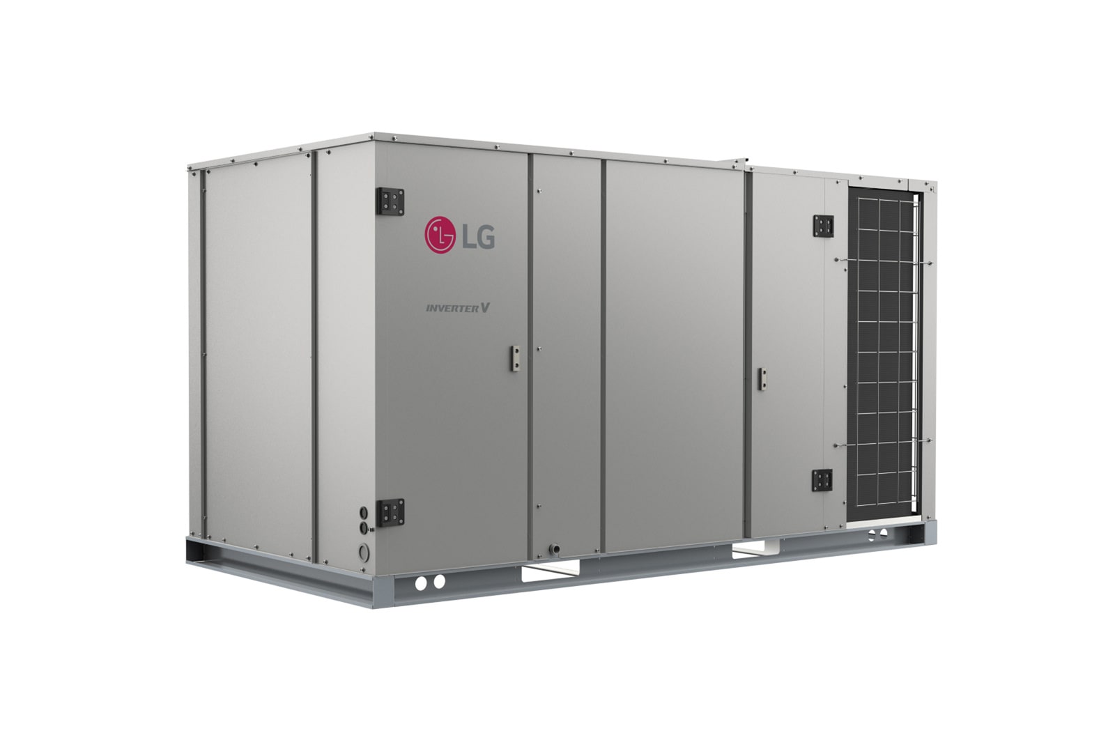 LG Inverter Single Package AK W120BCA0, conductos de forma cuadrada en los lados de la derecha de la parte delantera.	
