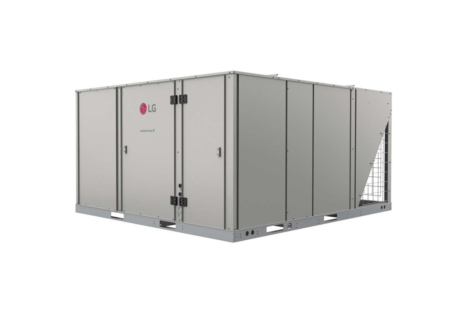 LG Inverter Single Package AK W150BCA0, conductos de forma cuadrada en los lados de la derecha de la parte delantera.