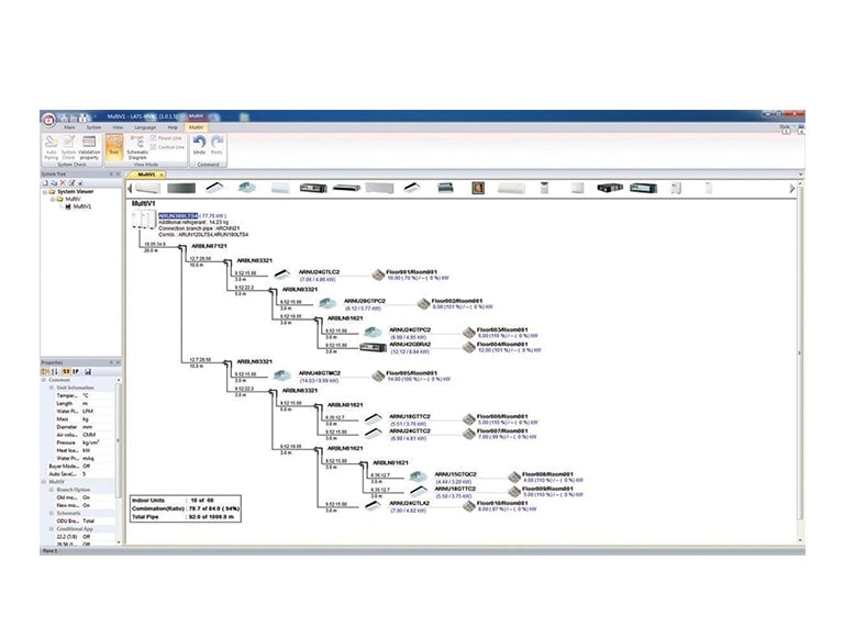 Pantalla de software con un diagrama de flujo o árbol de decisiones mostrando varios nodos y conexiones en un entorno de programación.