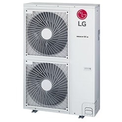 Se exhiben dos unidades exteriores apiladas del modelo LG Multi V S de forma rectangular alta.