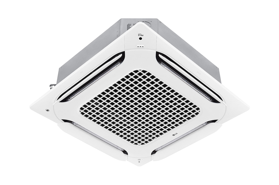 LG Dual Vane Cassette, unidad interior, 24 kBTU es una forma cuadrada, y el aire puede extenderse en cuatro formas.