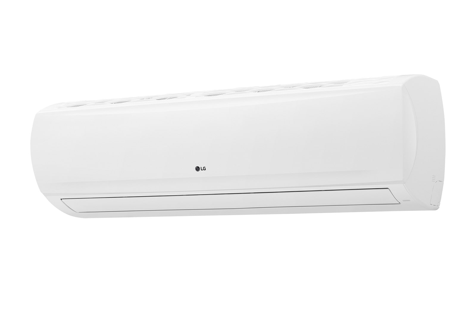 El LG Wall Mounted ARNU30GSVA4 tiene forma de paralelepípedo rectangular alargado y tiene una ligera curva en la parte inferior. Hay una salida de aire en la parte inferior y una rejilla en la parte superior.	