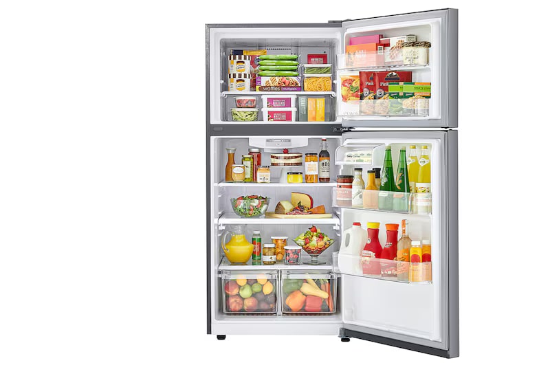 Refrigerador Bottom Freezer con compartimento de refrigeración superior y cajón congelador inferior abierto