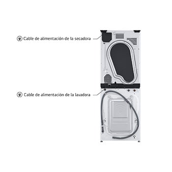 Imagen de la LG WashTower™: Muestra el **cable de alimentación único** que simplifica la conexión de la lavadora y la secadora a la toma de corriente.