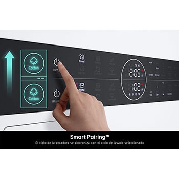 WashTower LG WK14WS6 con **Smart Pairing™**: el ciclo de la secadora se sincroniza automáticamente con el ciclo de lavado seleccionado para un secado óptimo.