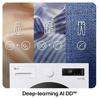 Lavadora LG WM16EWNTS6P con Deep-learning AI DD™: visualización de la IA que reconoce varios tipos de tejido (seda, algodón, mezclilla) para seleccionar el patrón de lavado más óptimo.