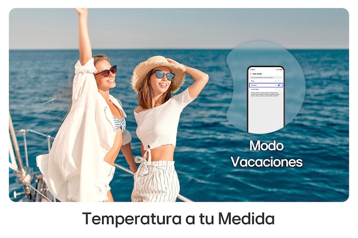 Refrigerador LG GB35BVB muestra el Modo Vacaciones en la App ThinQ, ahorrando energía al viajar con ajustes de temperatura individuales.