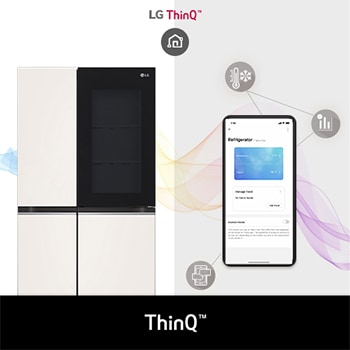 Refrigerador Side-by-Side LG VS23BQB y App LG ThinQ™: un smartphone muestra la aplicación que permite el control y monitoreo remoto de la temperatura y funciones del refrigerador.