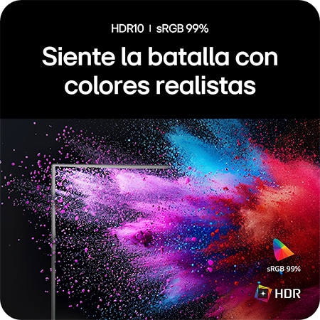 Monitor LG UltraGear 34G600A mostrando colores vívidos con cobertura sRGB 99% y soporte HDR10 para una experiencia de juego realista.