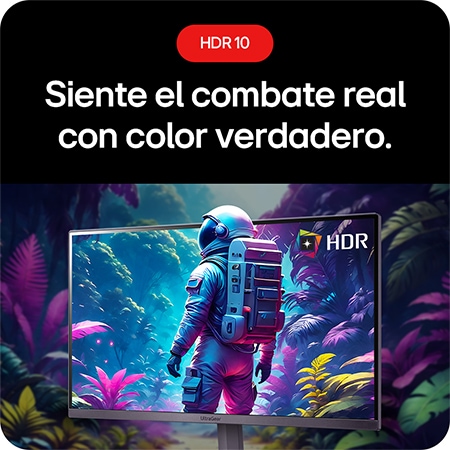 Monitor Gaming LG UltraGear 24GS50F, que permite sentir el combate real con colores auténticos gracias al soporte HDR 10.