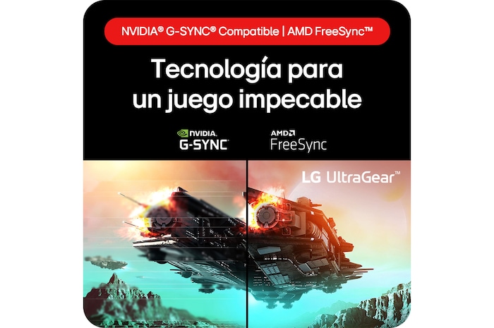 Monitor Gaming LG UltraGear 24GS60F, que ofrece tecnología para juegos impecables gracias a la compatibilidad con NVIDIA® G-SYNC® y AMD FreeSync™.