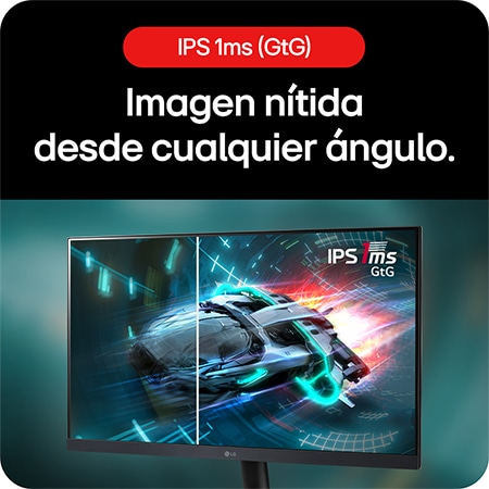 Monitor Gaming LG UltraGear 27GS60F, que ofrece una imagen nítida desde cualquier ángulo gracias al panel IPS y el tiempo de respuesta de 1 ms (GtG).