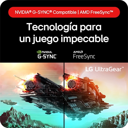 Monitor Gaming LG UltraGear 27GS60F, que ofrece tecnología para juegos impecables gracias a la compatibilidad con NVIDIA® G-SYNC® y AMD FreeSync™.