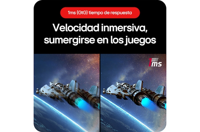 Monitor Gaming LG UltraGear 32GS60QC, que ofrece velocidad abrumadora para sumergirse en el juego, gracias al tiempo de respuesta de 1 ms (GtG).