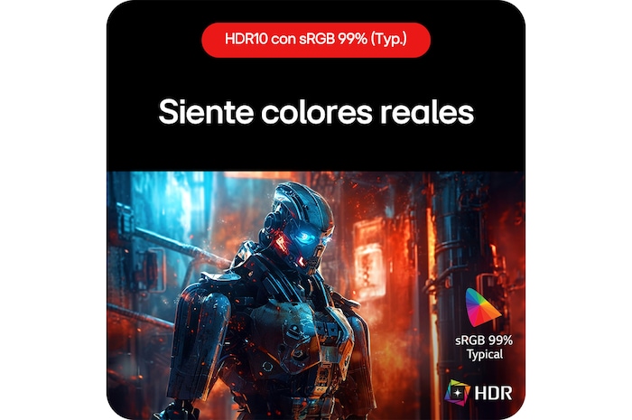  Monitor Gaming LG UltraGear 32GS60QC, que permite experimentar colores reales gracias al soporte HDR10 y la cobertura sRGB del 99%.