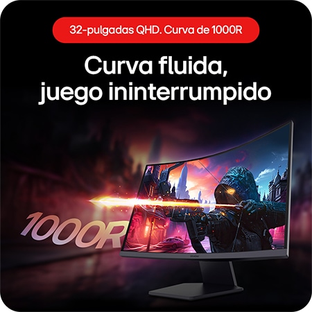 Monitor Gaming Curvo LG UltraGear 32GS60QC, que destaca la curva perfecta de la pantalla QHD 1000R de 32 pulgadas para un juego ininterrumpido.