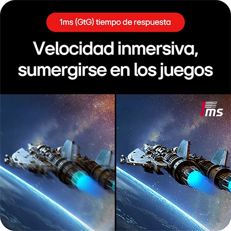 Monitor Gaming LG UltraGear 32GS60QC, que ofrece velocidad abrumadora para sumergirse en el juego, gracias al tiempo de respuesta de 1 ms (GtG).