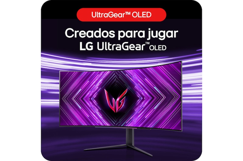 Monitor Gaming LG UltraGear 45GS96QB presentando la pantalla UltraGear™ OLED, diseñada específicamente para experiencias de juego inmersivas.