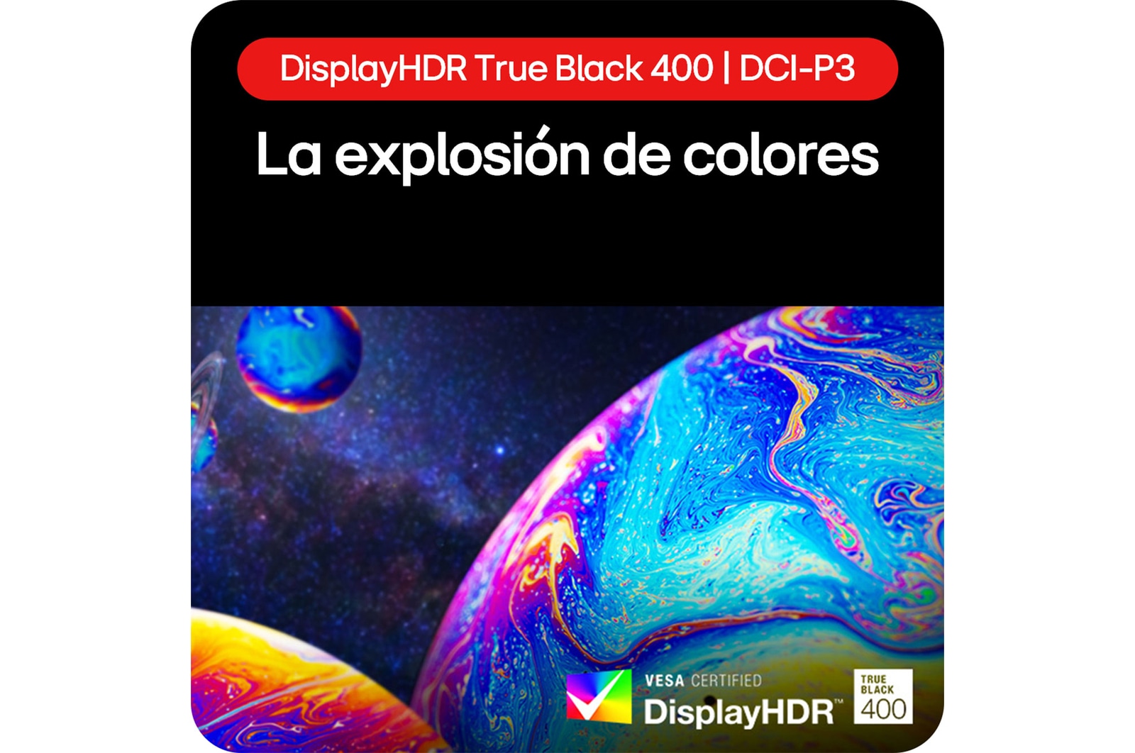 Monitor Gaming LG UltraGear 45GS96QB mostrando una explosión de colores gracias a DisplayHDR True Black 400 y a la cobertura de DCI-P3.